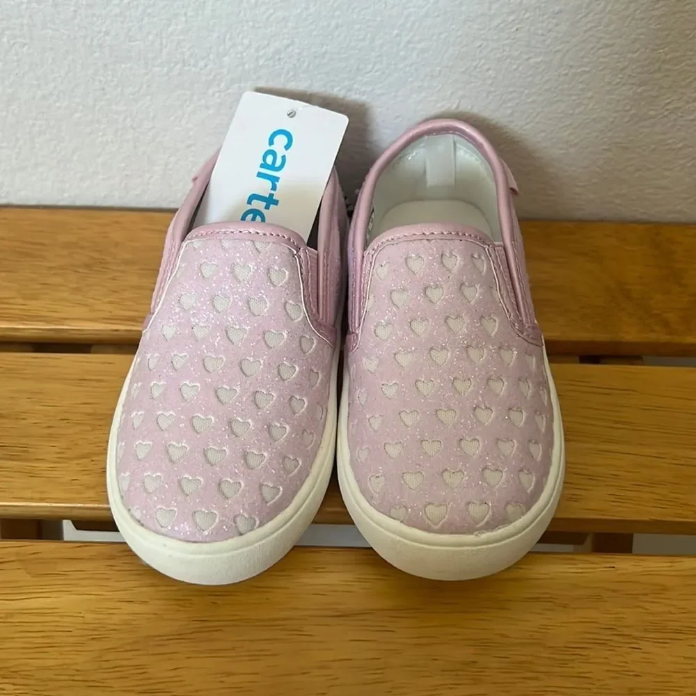 New Carters‎ Tween 12 Glitter Hearts Slip-On Shoes Toddler Sz 8 Pink Casual Cute