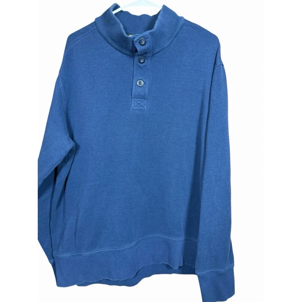 Eddie Bauer Men's XL Mock Neck Henley Sweatshirt Blue 100% Cotton Long‎ Sleeve