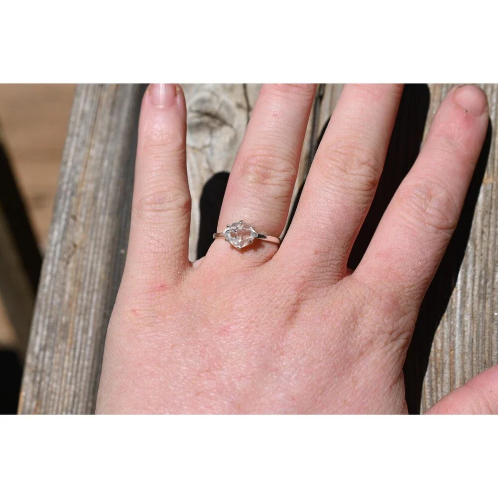 Herkimer Diamond Ring Rustic dainty unique alternative simple boho minimalist na