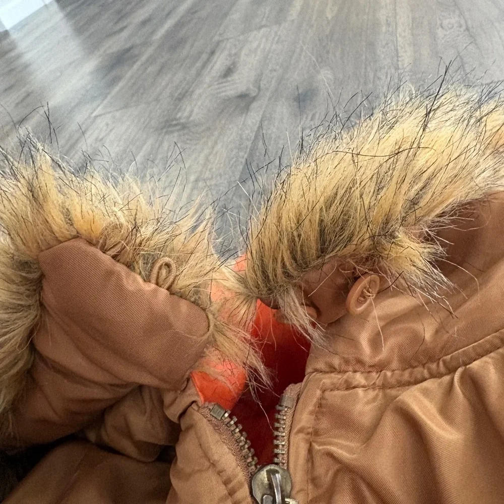 Army Navy‎ Bomber Jacket Mens 2XL Tan Good Faux Fur Hood MA-1 Flight Parka