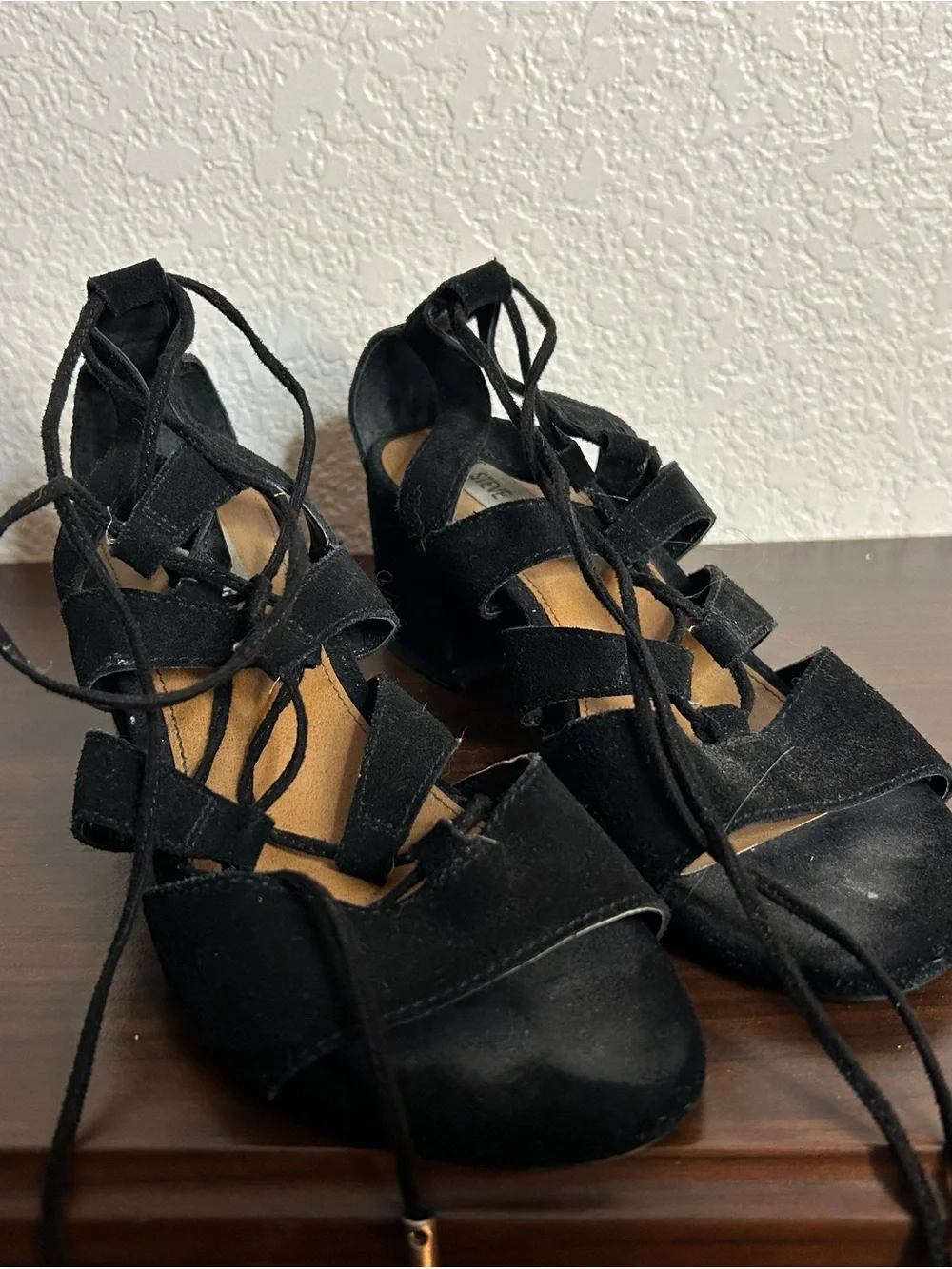 Steve Madden Black Suede Lace-Up Block Heel Sandals