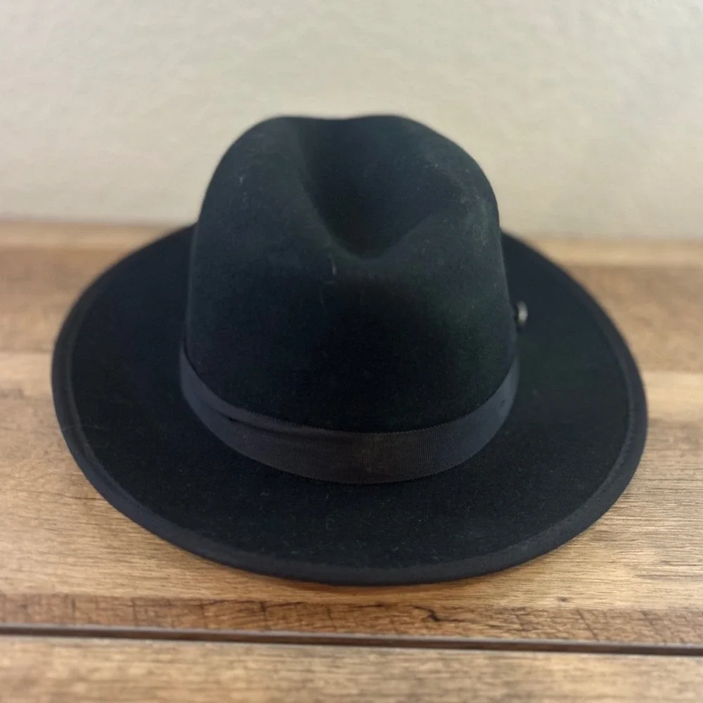 Bruno Capelo Princeton Collection Black Australian‎ Wool Fedora Hat Medium