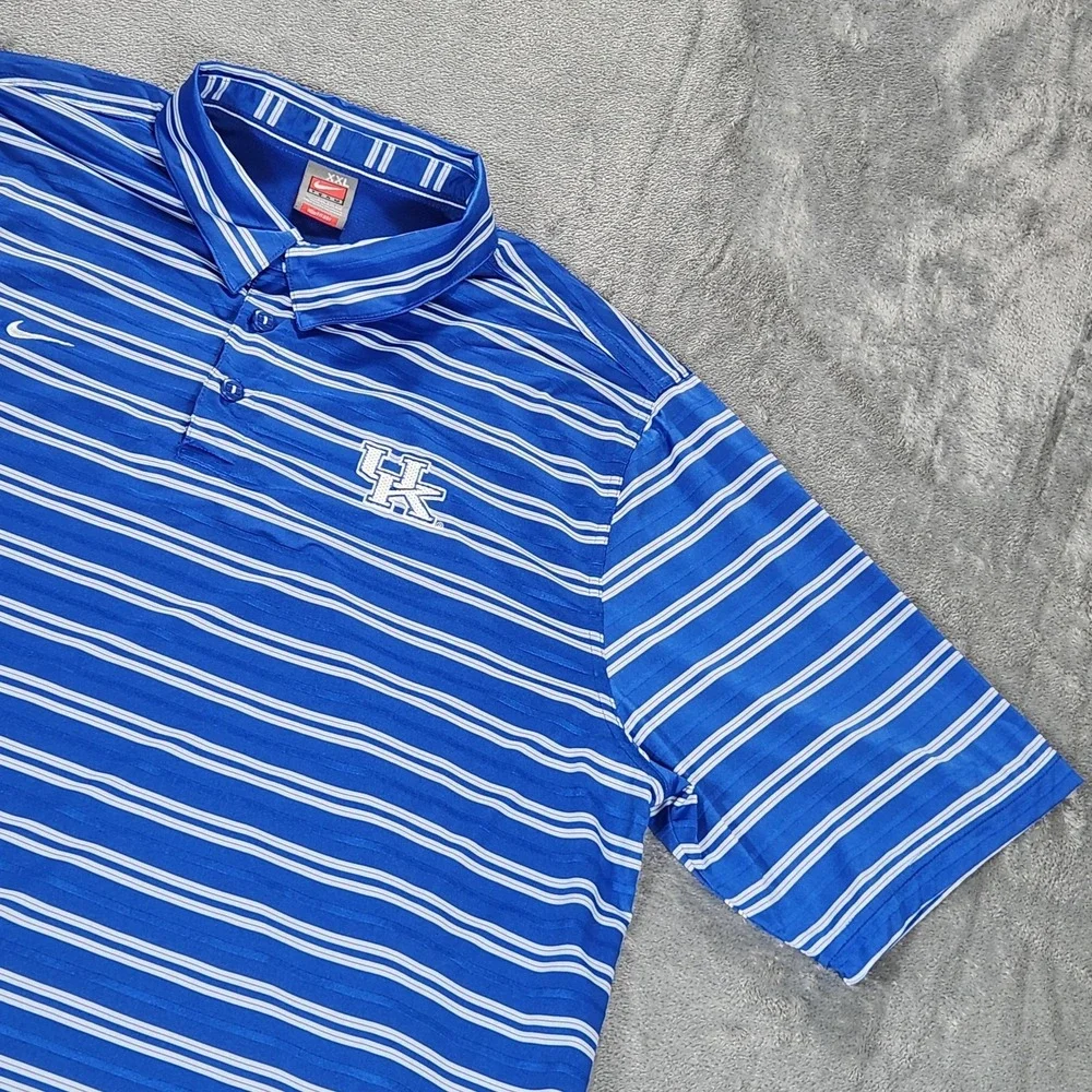 Kentucky Wildcats Shirt Mens 2XL Blue Stripe NCAA Basketball Nike Fit Dry Polo