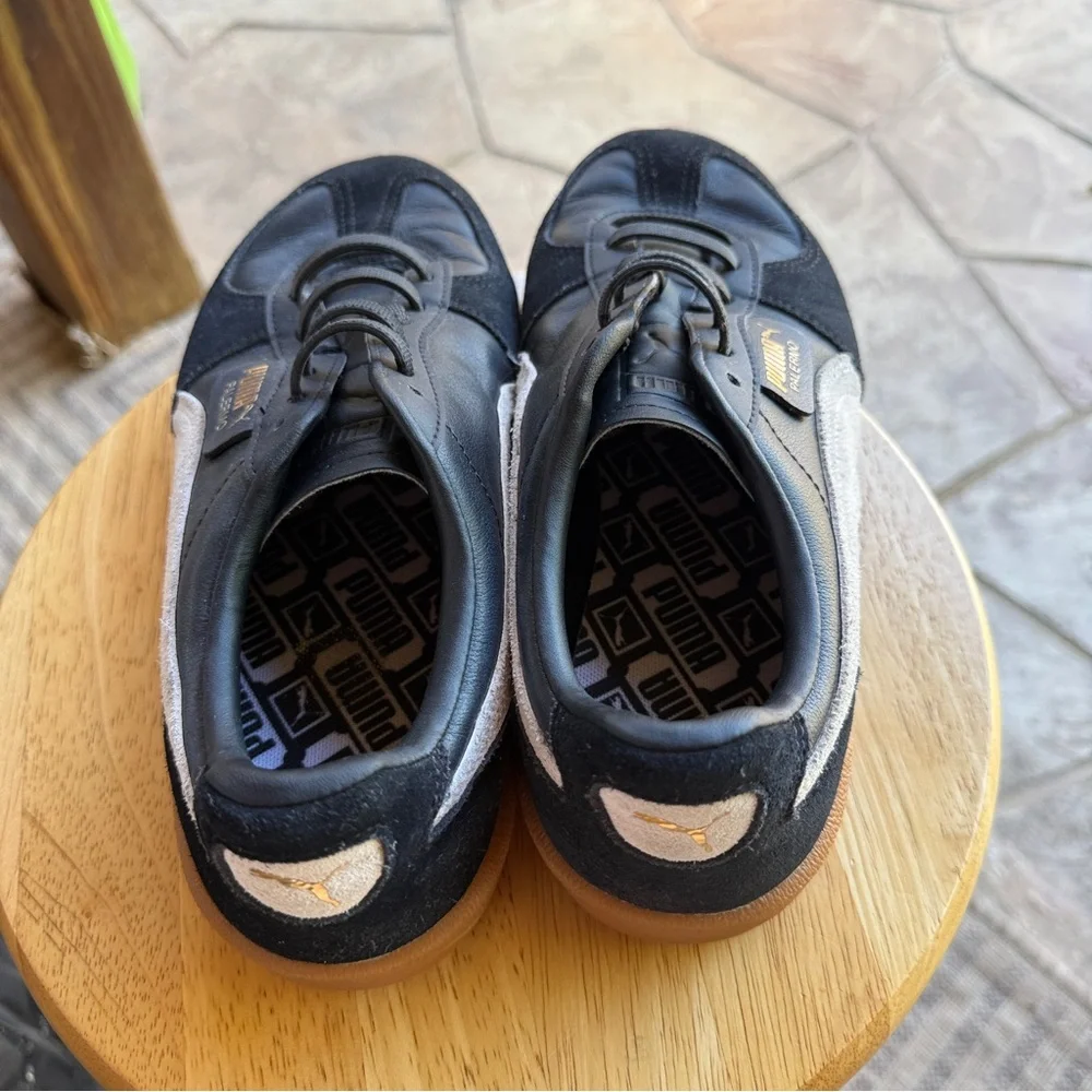 Puma Palermo Black &‎ White Leather Sneakers with Gum Sole