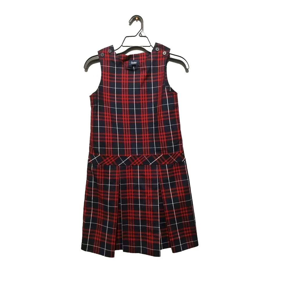 PARKER UNIFORM Girls Sz 10 Red & Blue Plaid‎ Pleated Jumper Dress Private School