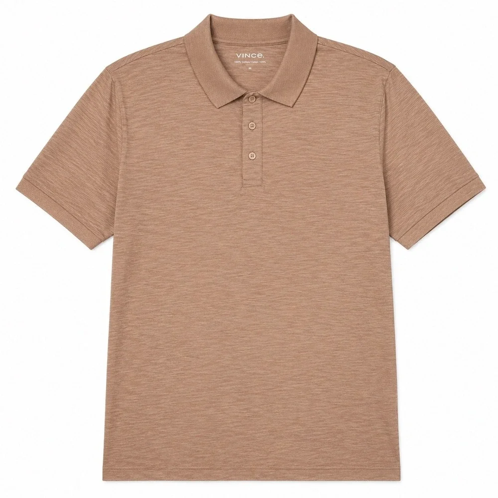 Vince Mens Slub Cotton Polo Shirt Peach Pink Medium Minimalist‎ Luxe