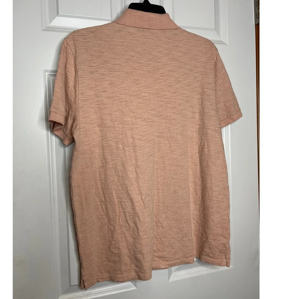 Vince Mens Slub Cotton Polo Shirt Peach Pink Medium Minimalist‎ Luxe
