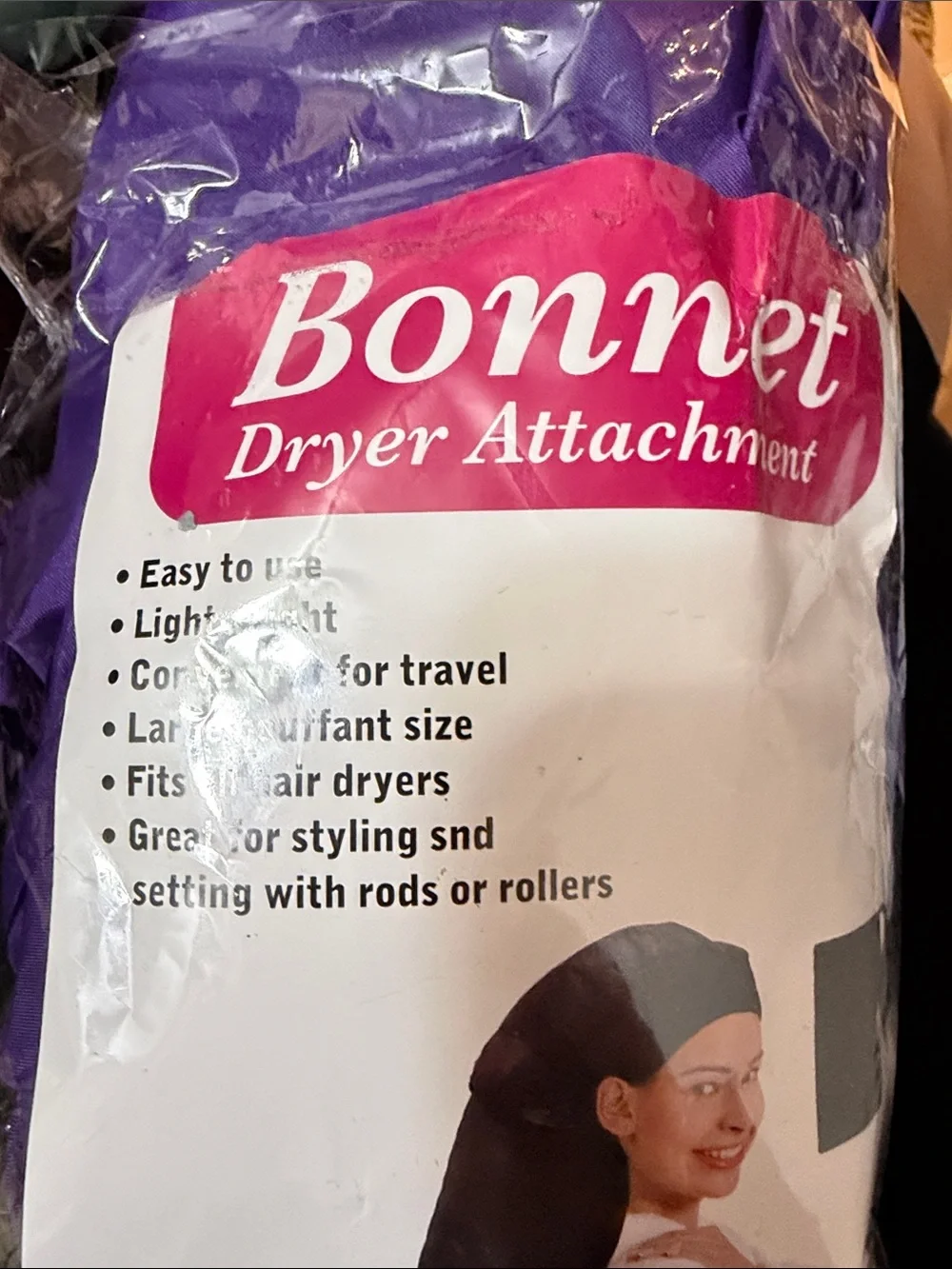 Bonnet Dryer Attachment - purple with bag