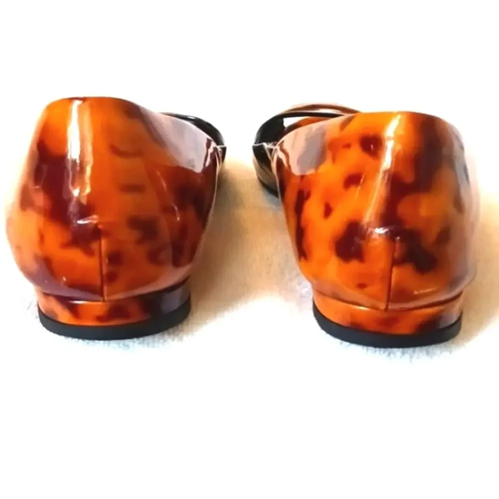 GUCCI Patent Leather Leopard Flats 6B Orange Brown Animal Print Open Toe Vintage