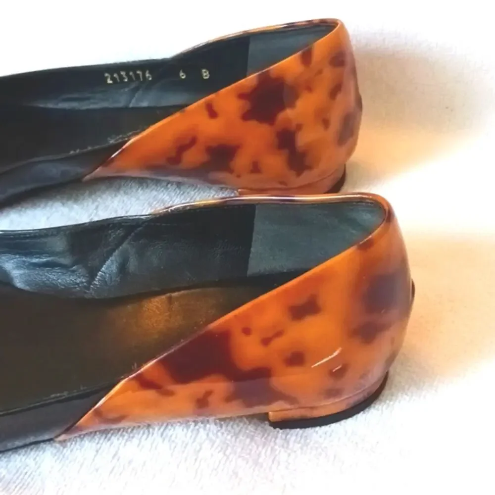 GUCCI Patent Leather Leopard Flats 6B Orange Brown Animal Print Open Toe Vintage
