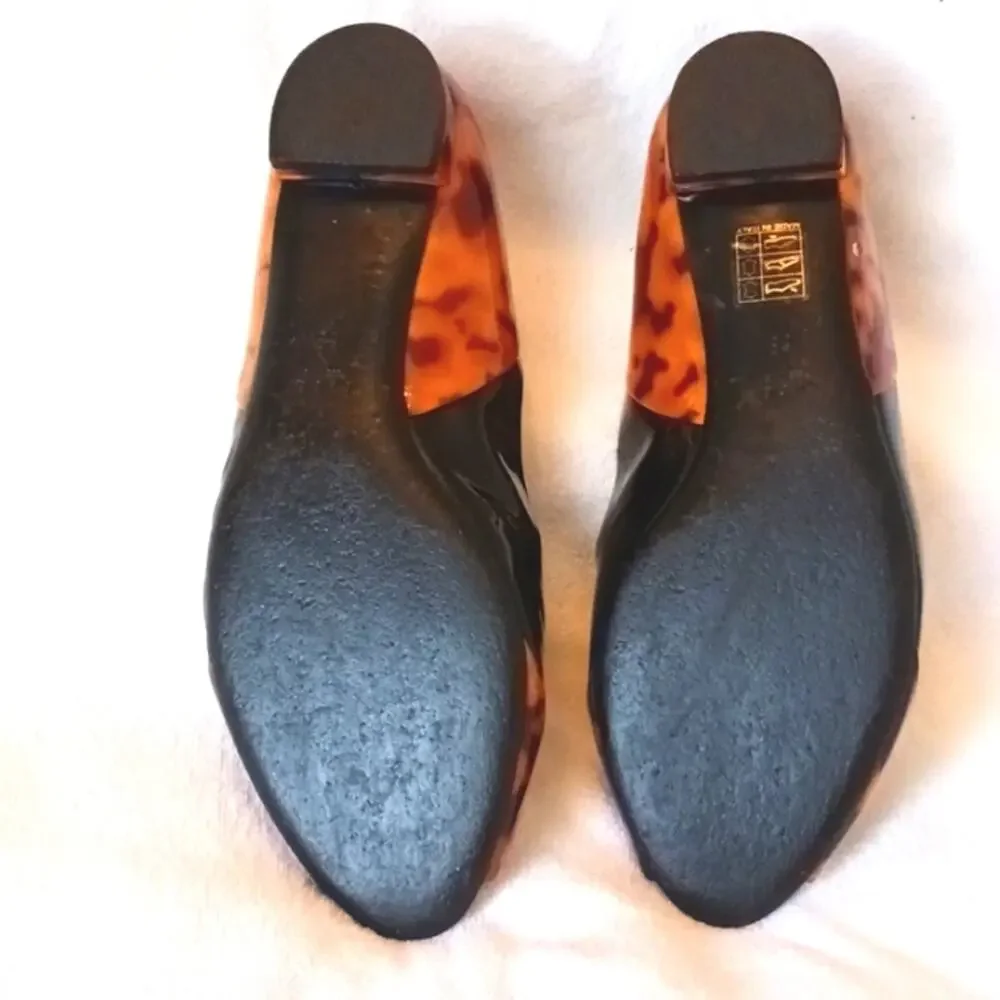 GUCCI Patent Leather Leopard Flats 6B Orange Brown Animal Print Open Toe Vintage