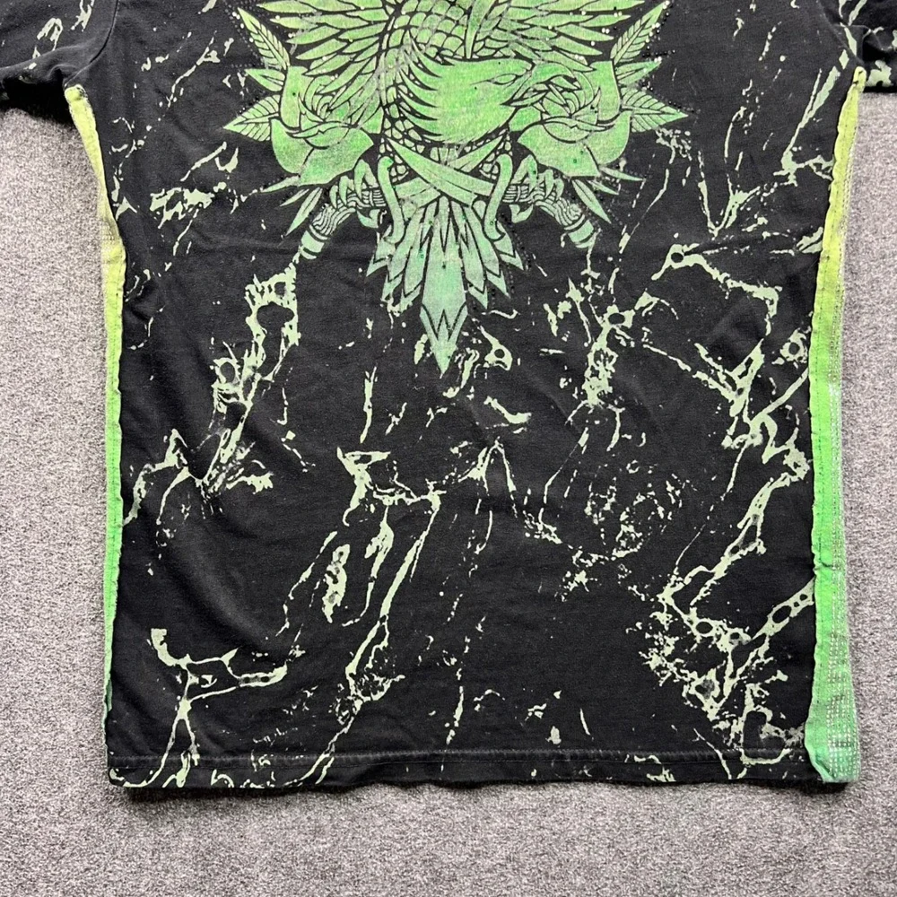 Affliction‎ T Shirt Mens Small Black Green Black Label Marble Winged Graphic Tee