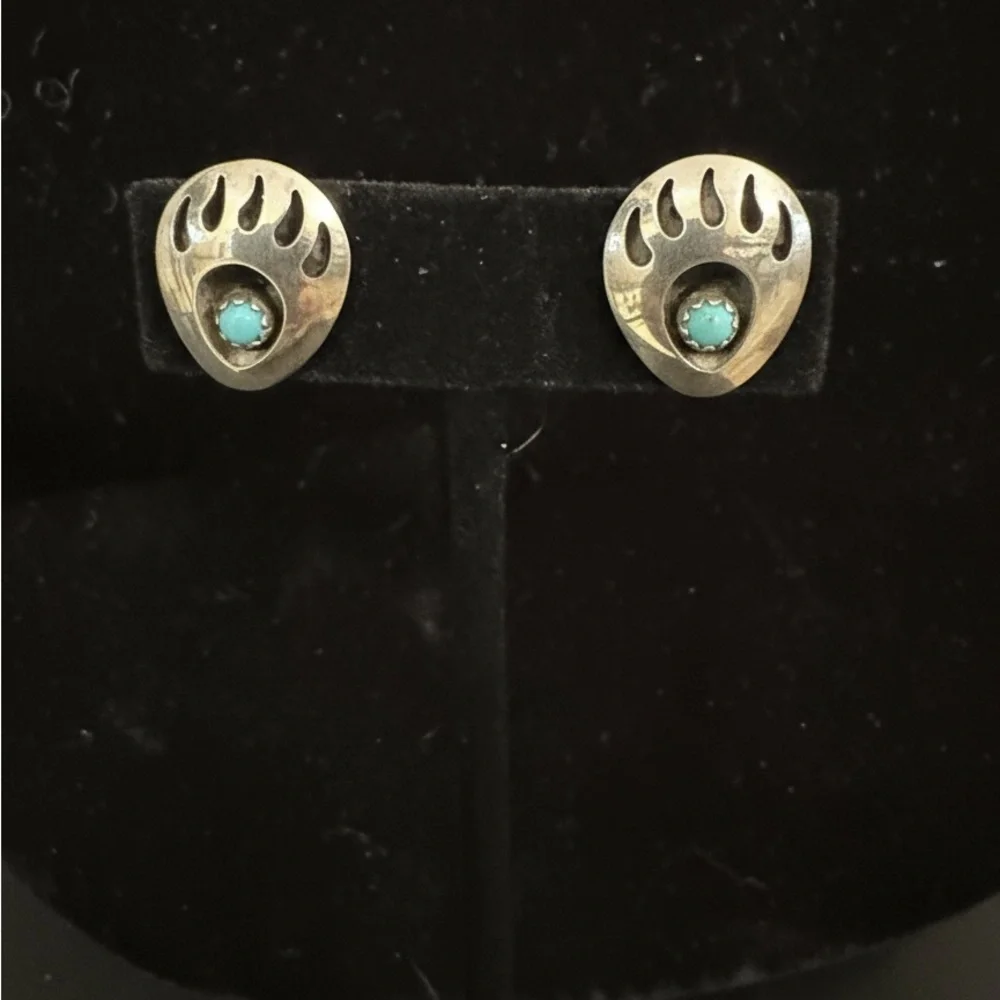 Native American bear paw sterling silver‎ with turquoise earrings