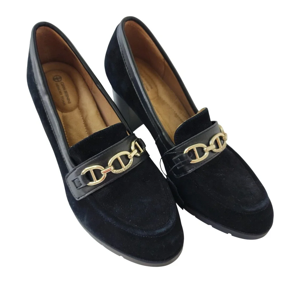 Giani Bernini Black Suede Horsebit Block Heel Loafers Memory Foam‎ Pumps 8M