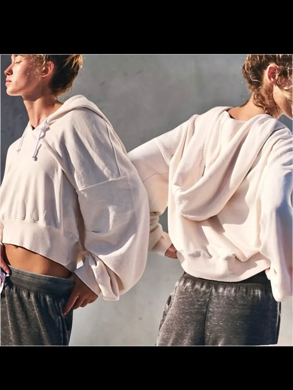 Free People Playbook Off-White Sweatshirt “Cream/Tofu” Baggie Semi-Crop Hoodie