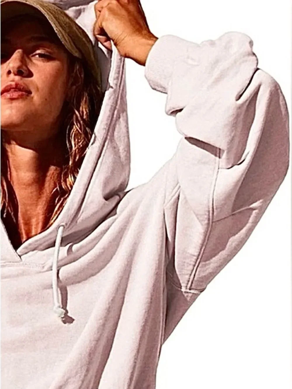 Free People Playbook Off-White Sweatshirt “Cream/Tofu” Baggie Semi-Crop Hoodie