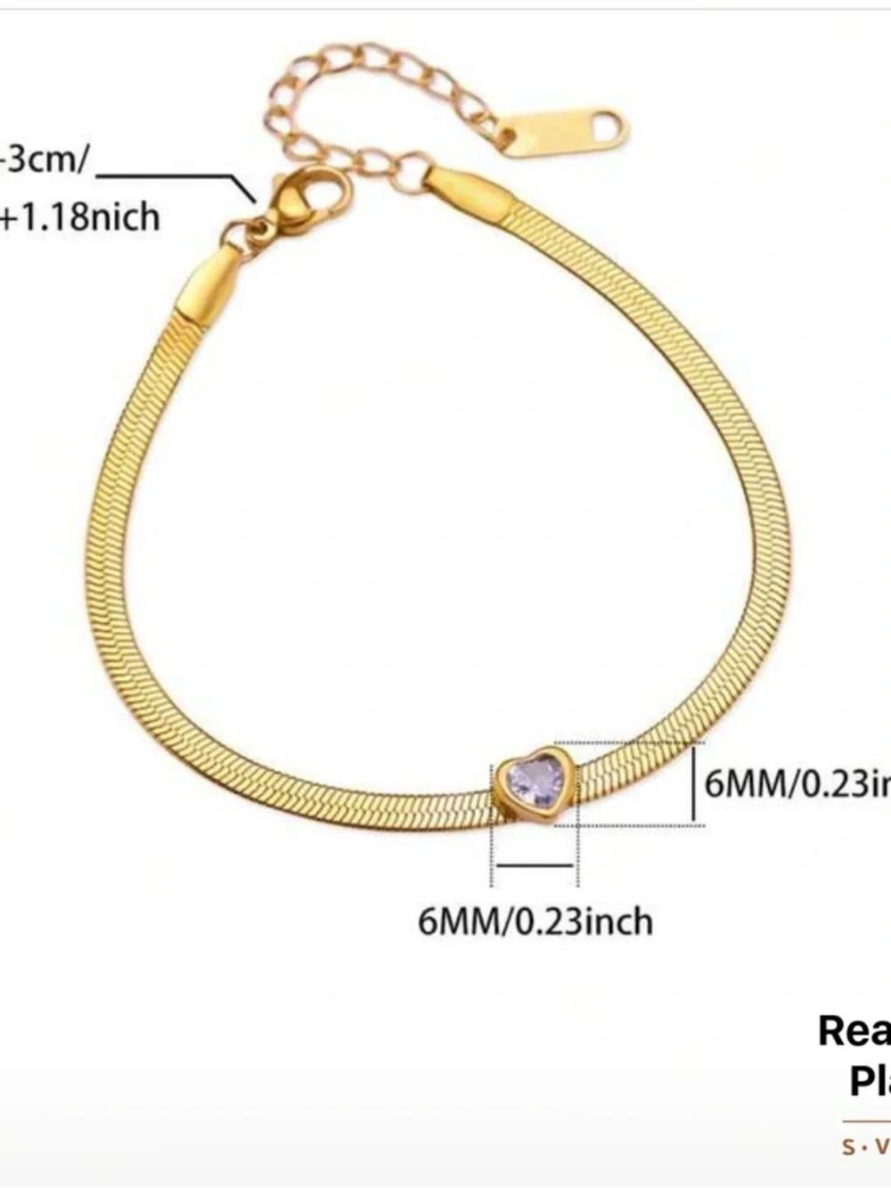 Stainless steel (S1) heart gold plated  bracelet gold purple