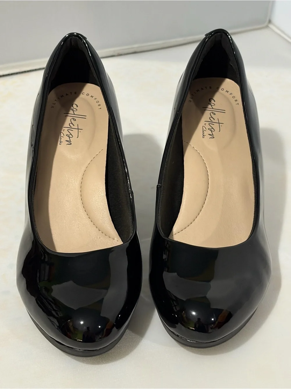 Collection by Clarks‎ Black Patent Round-Toe Heels