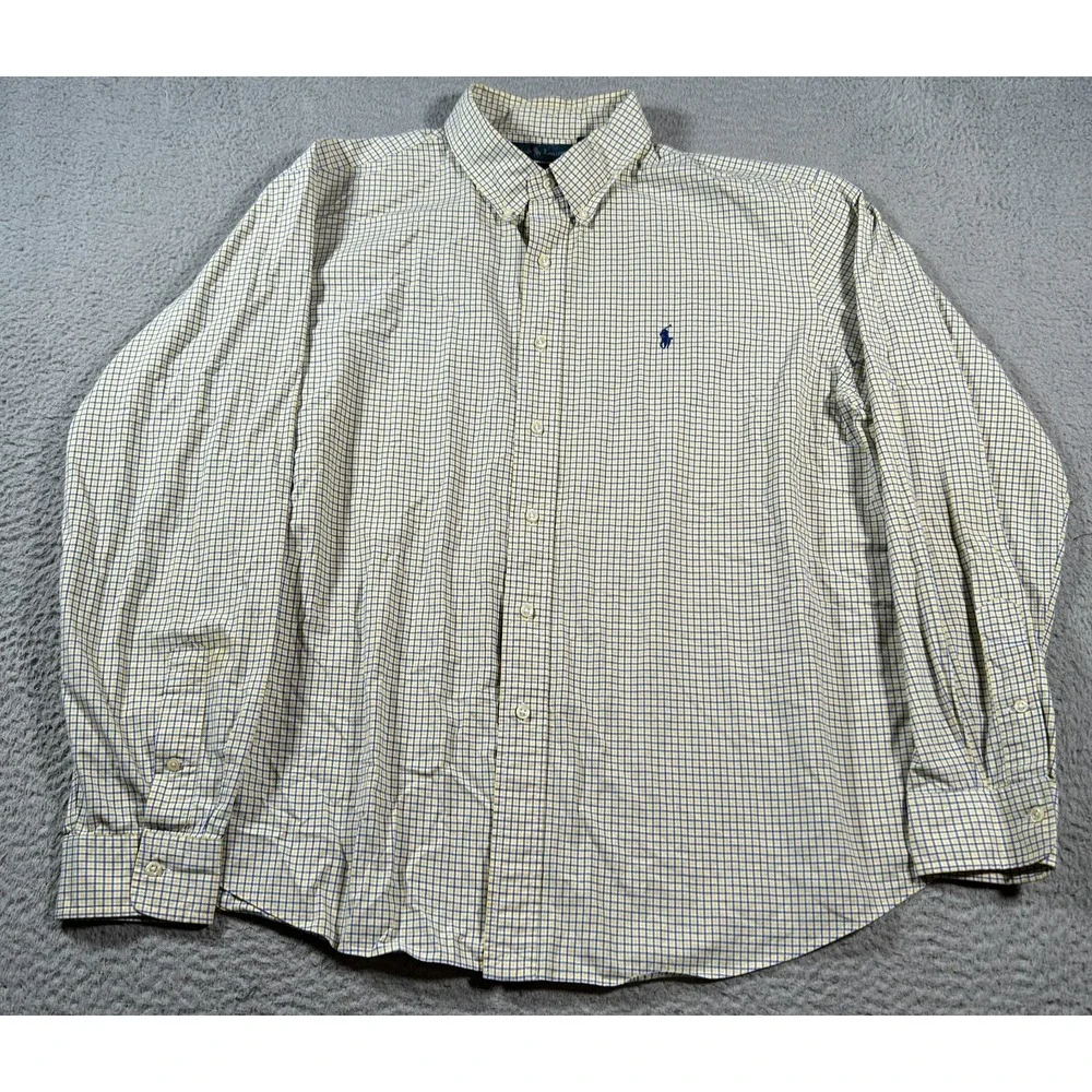 Polo Ralph Lauren Shirt‎ Men 2XL Yellow Windowpane Long Sleeve Pony Custom Fit