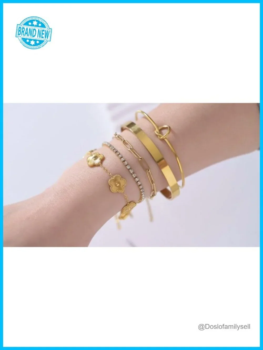 Stackable Gold Bracelet Set, 18K Gold Plated Stainless Steel, 5 Piece