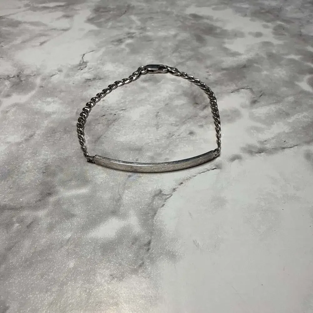 Vintage‎ Sterling Silver Curb Link ID Bracelet