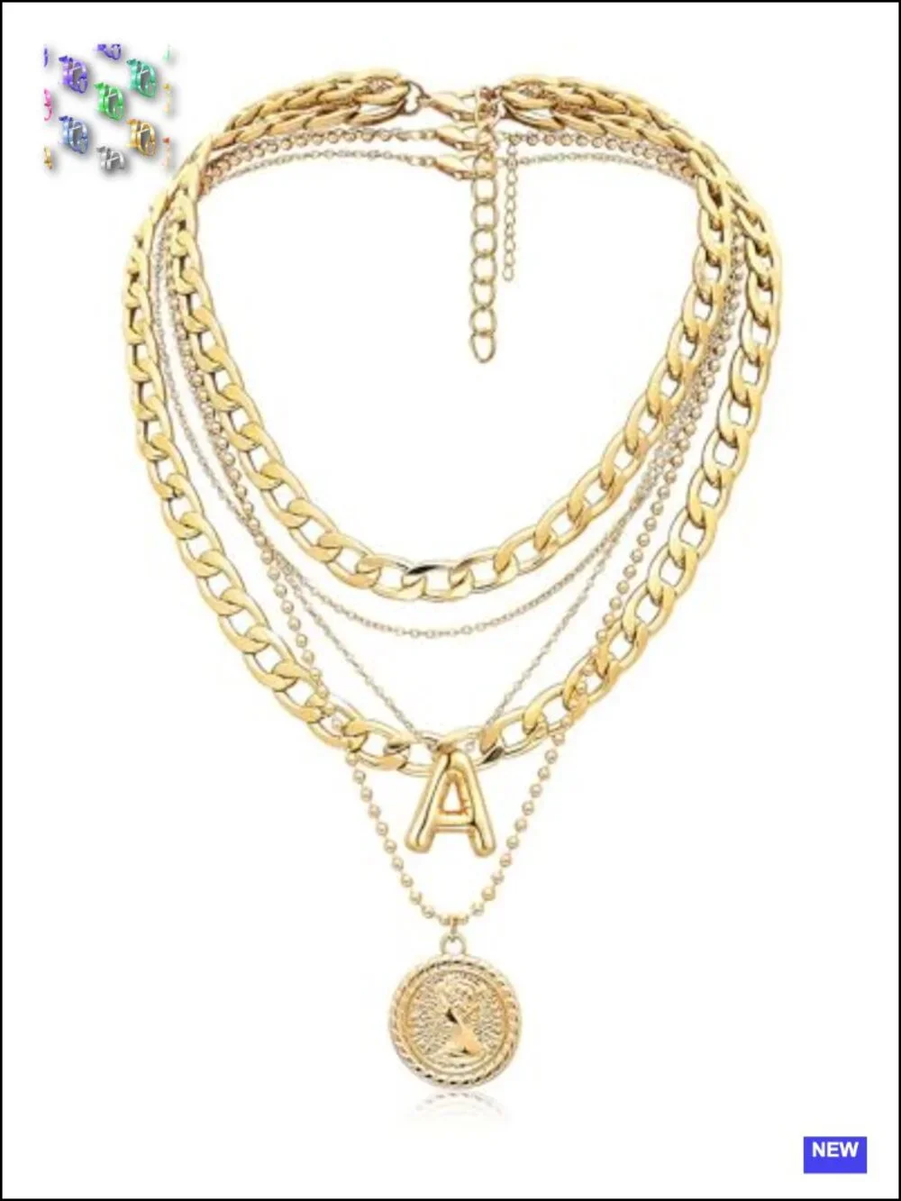 Layered Necklaces for Women Trendy Balloon Initial Coin Pendant Dainty Chunky