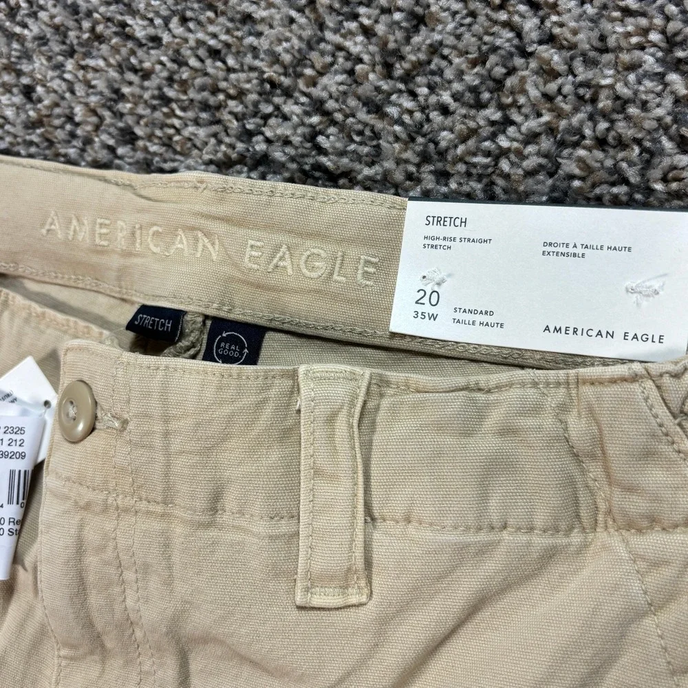 American Eagle Mens 40x30 Cargo Pants High Rise Straight Stretch Khaki Tan NWT