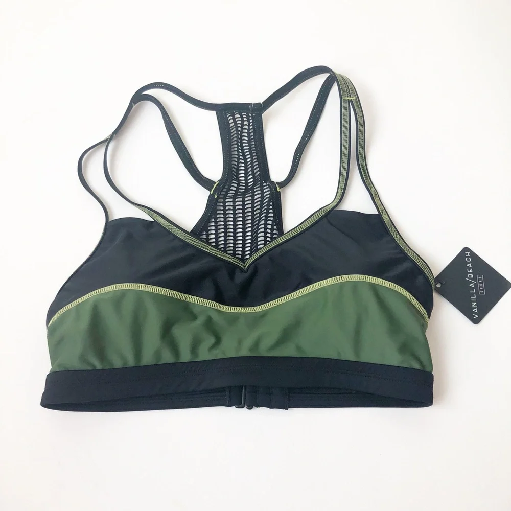 Vanilla Beach Sport Women's Size S Black/Green‎ Bikini Top  NWT