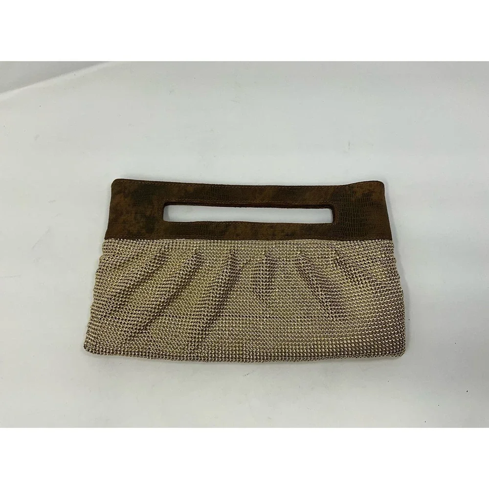 BCBGMAXAZRIA‎ Gold Leather Inner Pocket Beaded Women's Handbag Purse Clutch