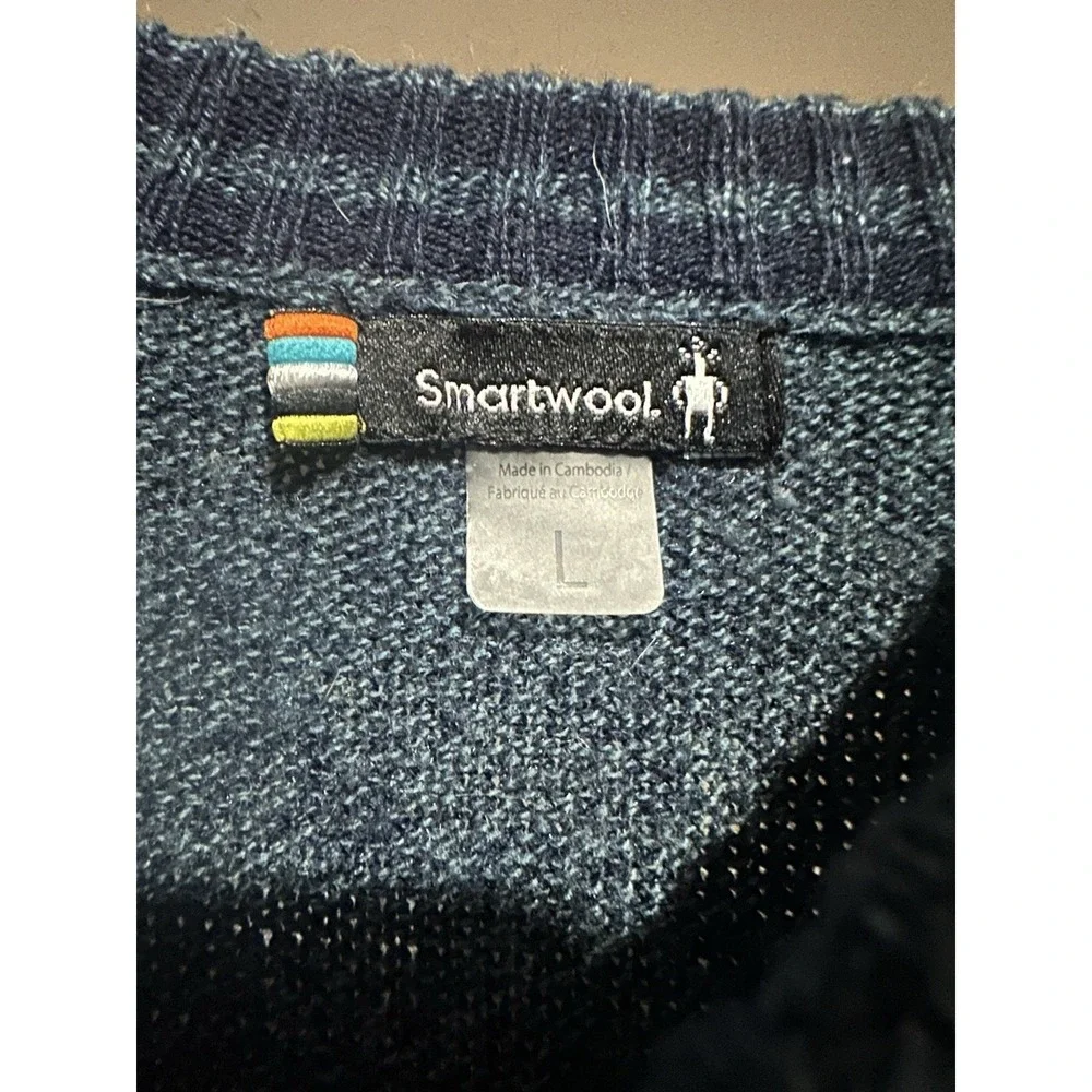 Smartwool Crew Neck Sweater Men's Size Large Blue‎ Wool Blend Stripe #G1-3