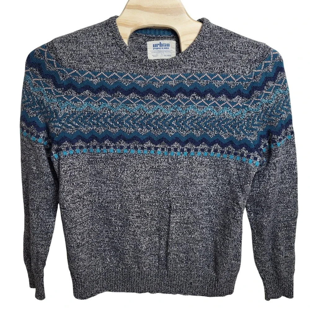 Urban Pipeline Men's XXL‎ Fair Isle Pattern Knit Sweater Blue Gray Long Sleeve