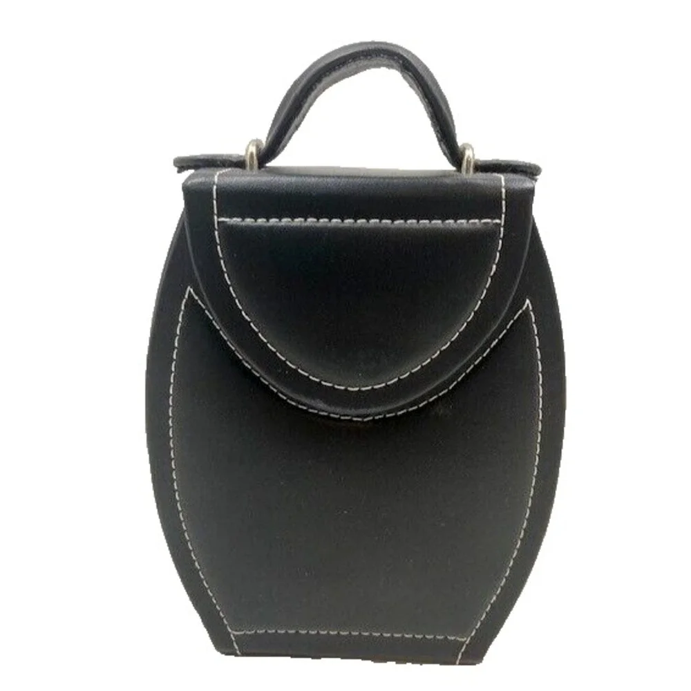 New Black Leather Travel Jewelry Case Mirror,‎ Hard Outer  Snap Case