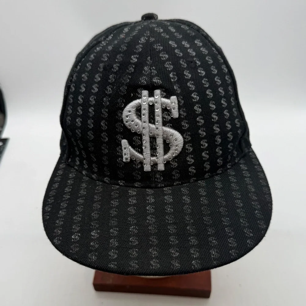 Black Dollar Sign Rhinestone Studded Baseball Cap Hat All Over Print Y2K Hip Hop
