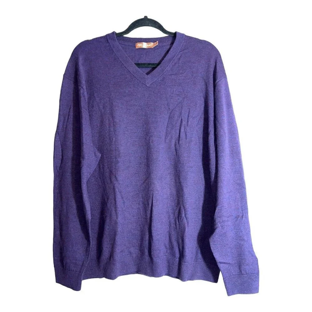 PER ME UOMO Mens Extra Fine Merino Wool V Neck Pullover Sweater Sz XL
