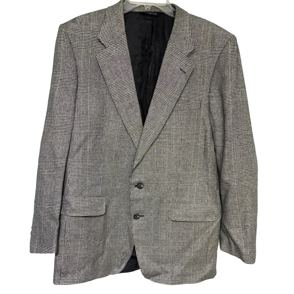 Burberrys Mens Plaid Blazer Sport Coat Jacket‎ Wool Blend 2 Button Lined