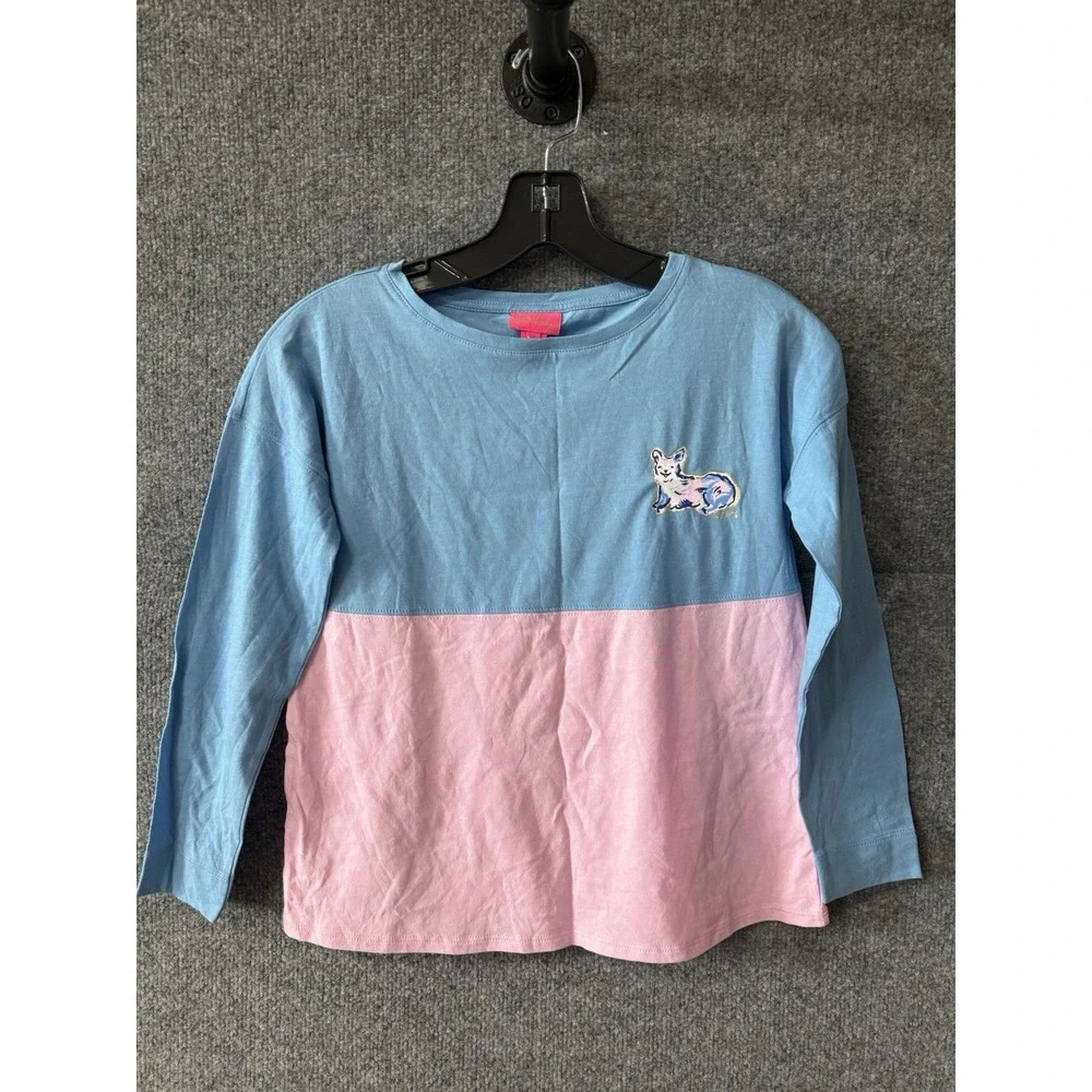 Lilly Pulitzer Shirt Top Pink Blue Longsleeve Large Fox logo ‎ Pima Cotton H69