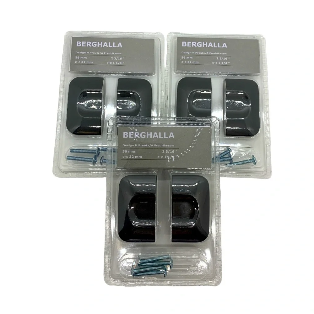 IKEA Berghalla Handles Black 2 Pack New In Package (Lot of 3) 56mm 2 3/16 Door