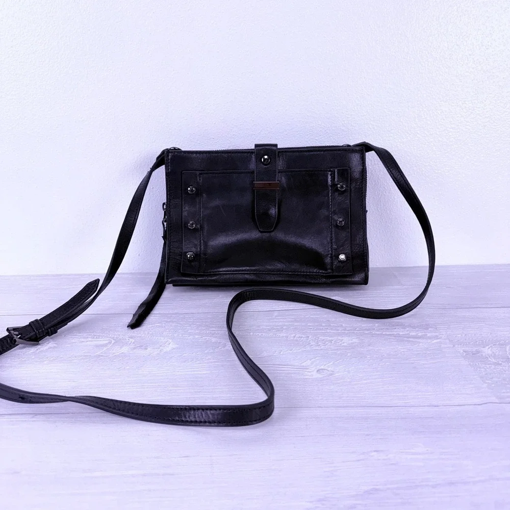 Botkier New York Warren City Small Crossbody Bag Black Leather Studded‎