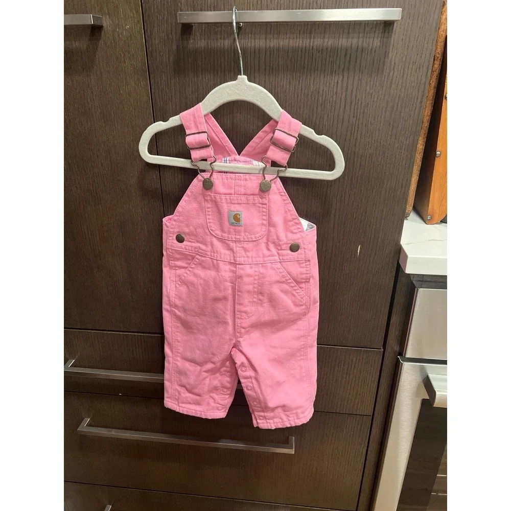 Carhartt toddler girl's canvas bib‎ overalls in pink 3 months