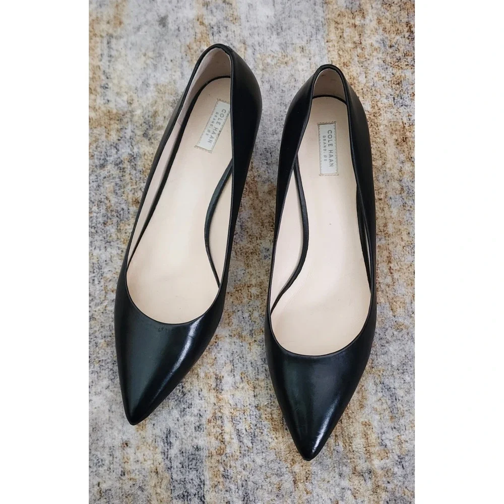 Cole Haan Women's Grand.OS Vesta Black Leather Kitten Heels Pumps Size 8.5 B