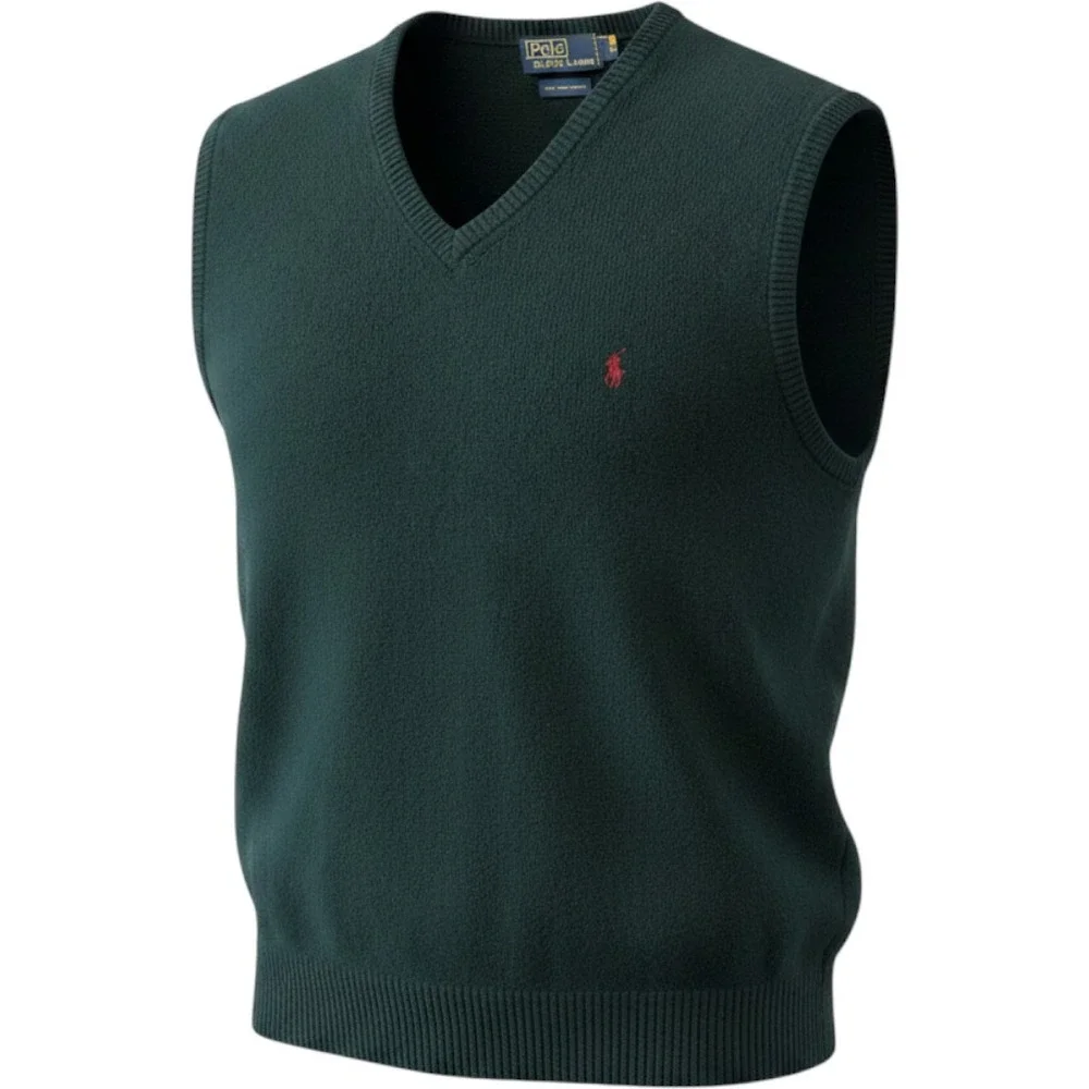 Polo Ralph Lauren Mens XL Dark Green 100% Lambswool V-Neck Sweater Vest Vintage