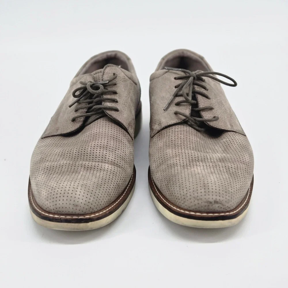 Ecco Melbourne Perforated Grey Nubuck Leather Derby Dress Shoes Men 45 US 11 GUC