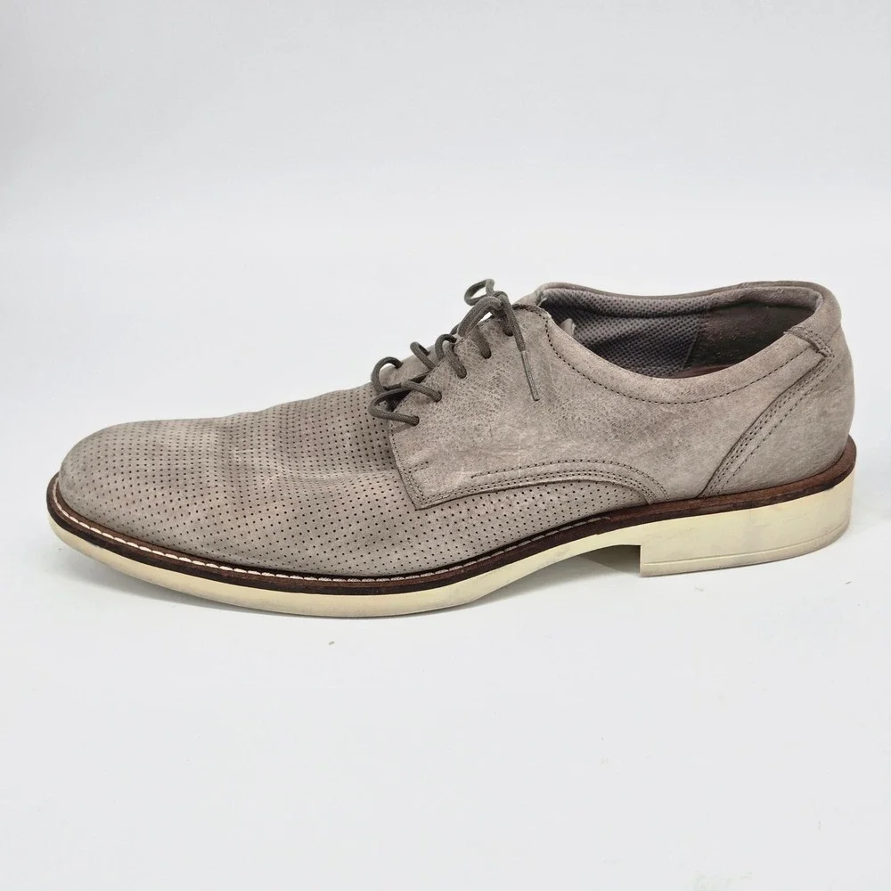 Ecco Melbourne Perforated Grey Nubuck Leather Derby Dress Shoes Men 45 US 11 GUC