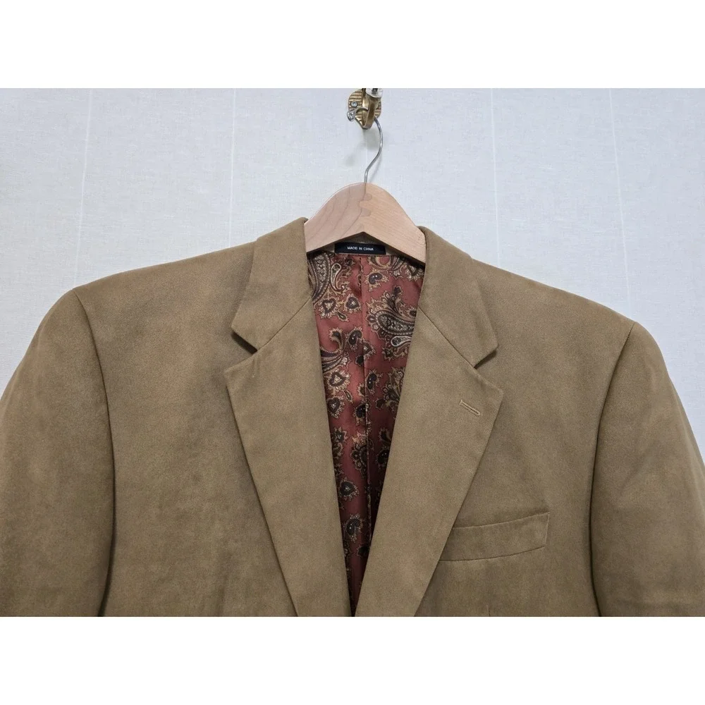 Lauren Ralph Lauren Mens‎ Faux Suede Blazer Jacket Size 42R Beige Tan