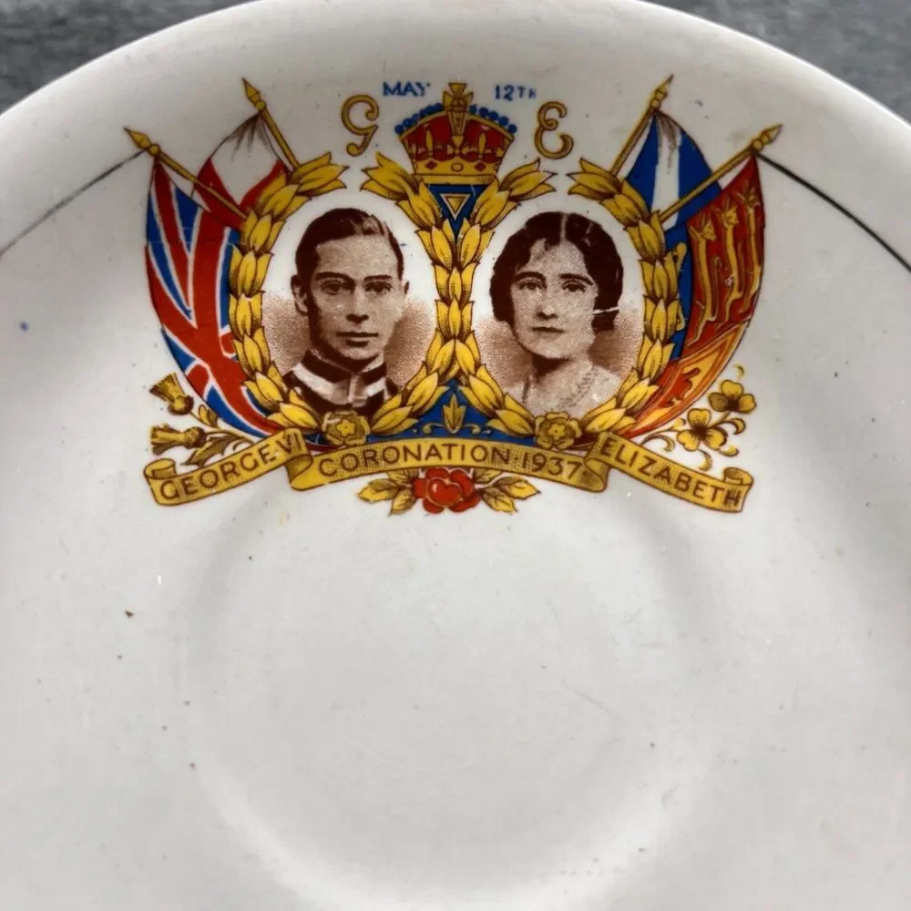 Vtg 1937 Coronation memorablia  saucer George VI and Queen Elizabeth