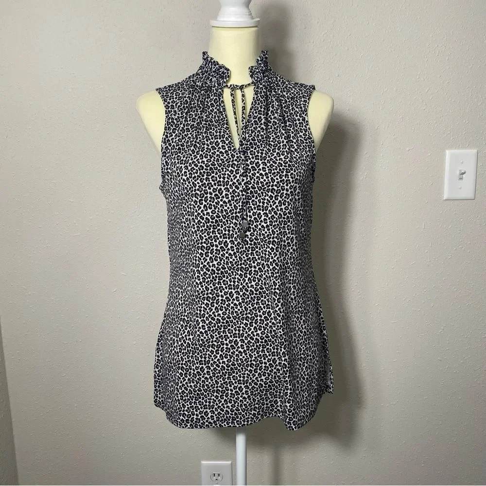 Michael Kors Ruffle Neck Sleeveless Animal Print Blouse Women's Size Small