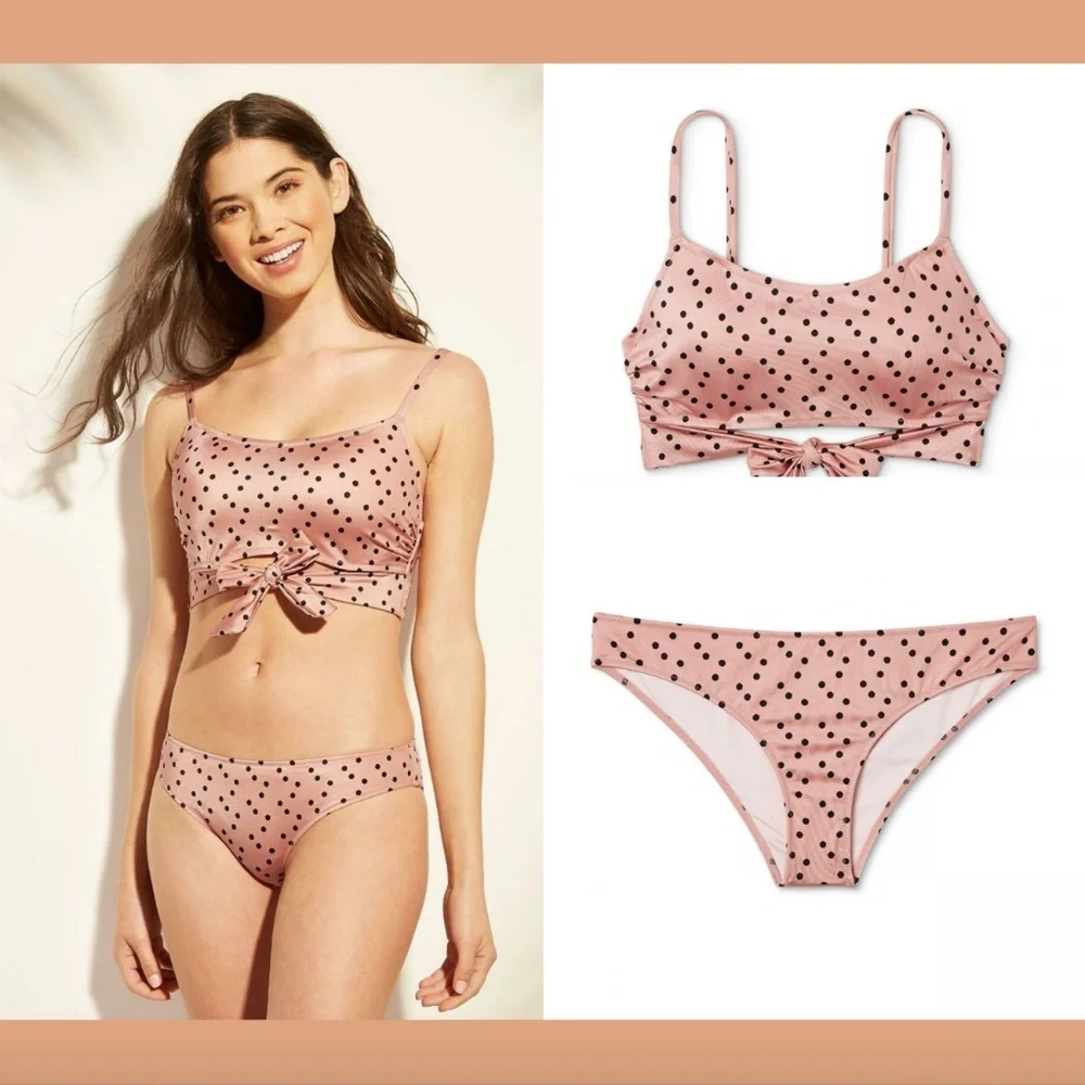 NWT Shade‎ & Shore Polka Dot Wrap Bikini Top [ 34B ] + Cheeky Bottoms [ Medium ]
