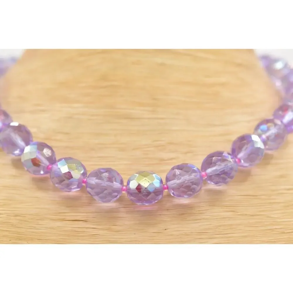 Vintage Crystal Collar Necklace Glass Beaded Purple Lavender Heavy Chunky BinBD