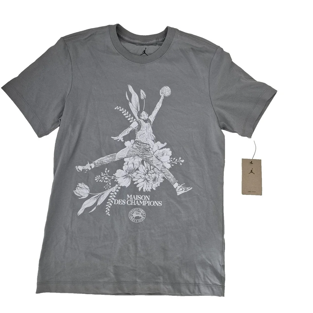 Jordan Shirt Mens Small Gray Maison Des Champions Floral Graphic‎ Dri-FIT New