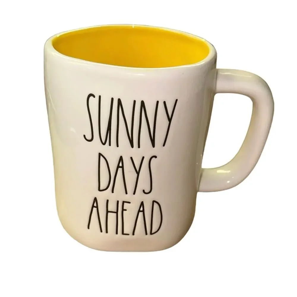 Rae Dunn Sunny Days Ahead Mug Yellow Interior Sunglasses‎ Graphic Coffee Cup